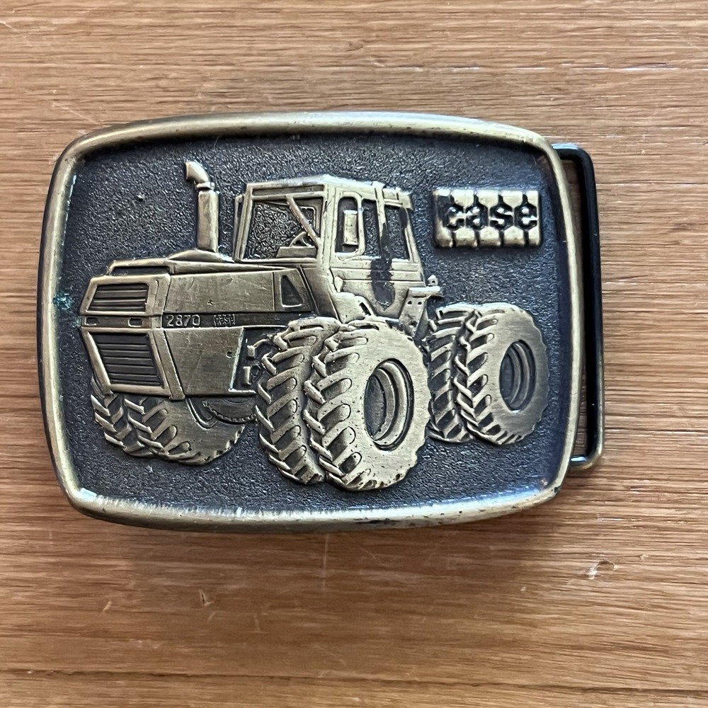 Vintage JI Case 2870 Tractor Belt Buckle Brass Tone Farming 2x3 in